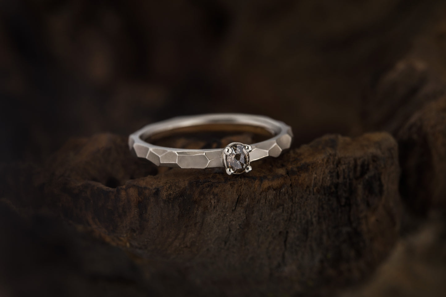 Balto aukso žiedas su salt & pepper deimantu