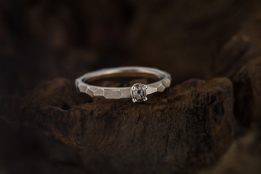 Balto aukso žiedas su salt & pepper deimantu