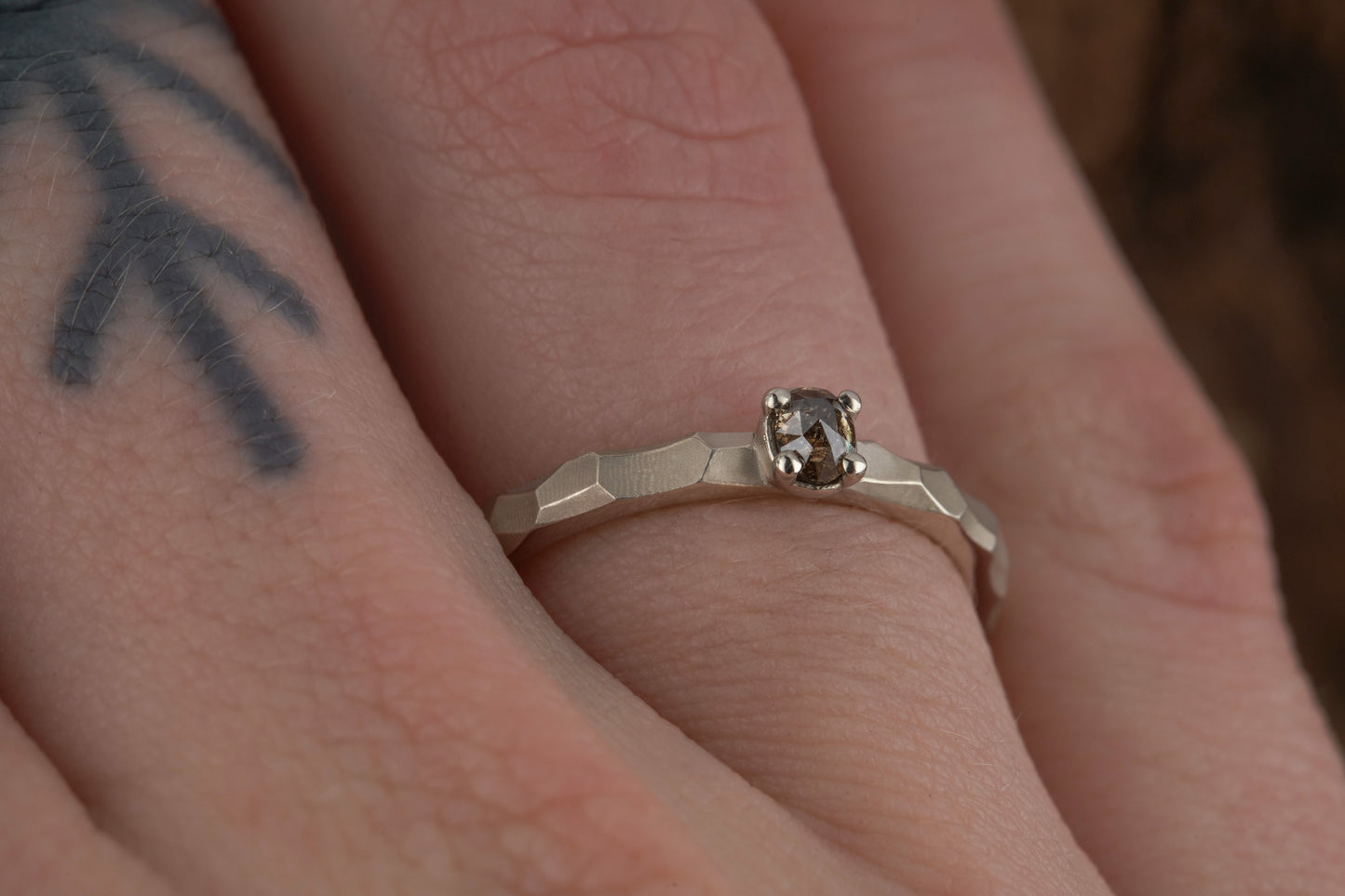 Balto aukso žiedas su salt & pepper deimantu