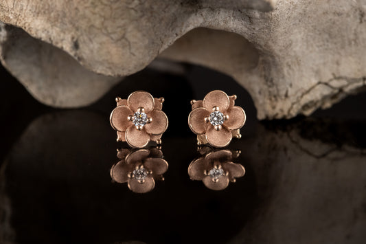 raudono aukso auskarai su briliantais